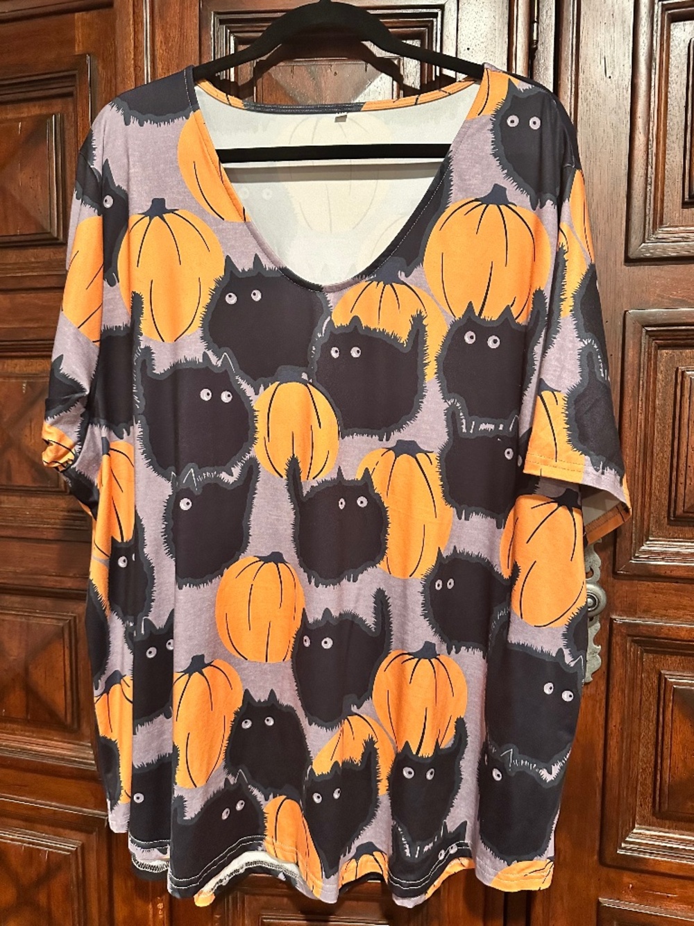 5XL 3X Fuzzy Black SCAREDY CAT Pumpkins Halloween Fall Silky Polyester Comfy Top